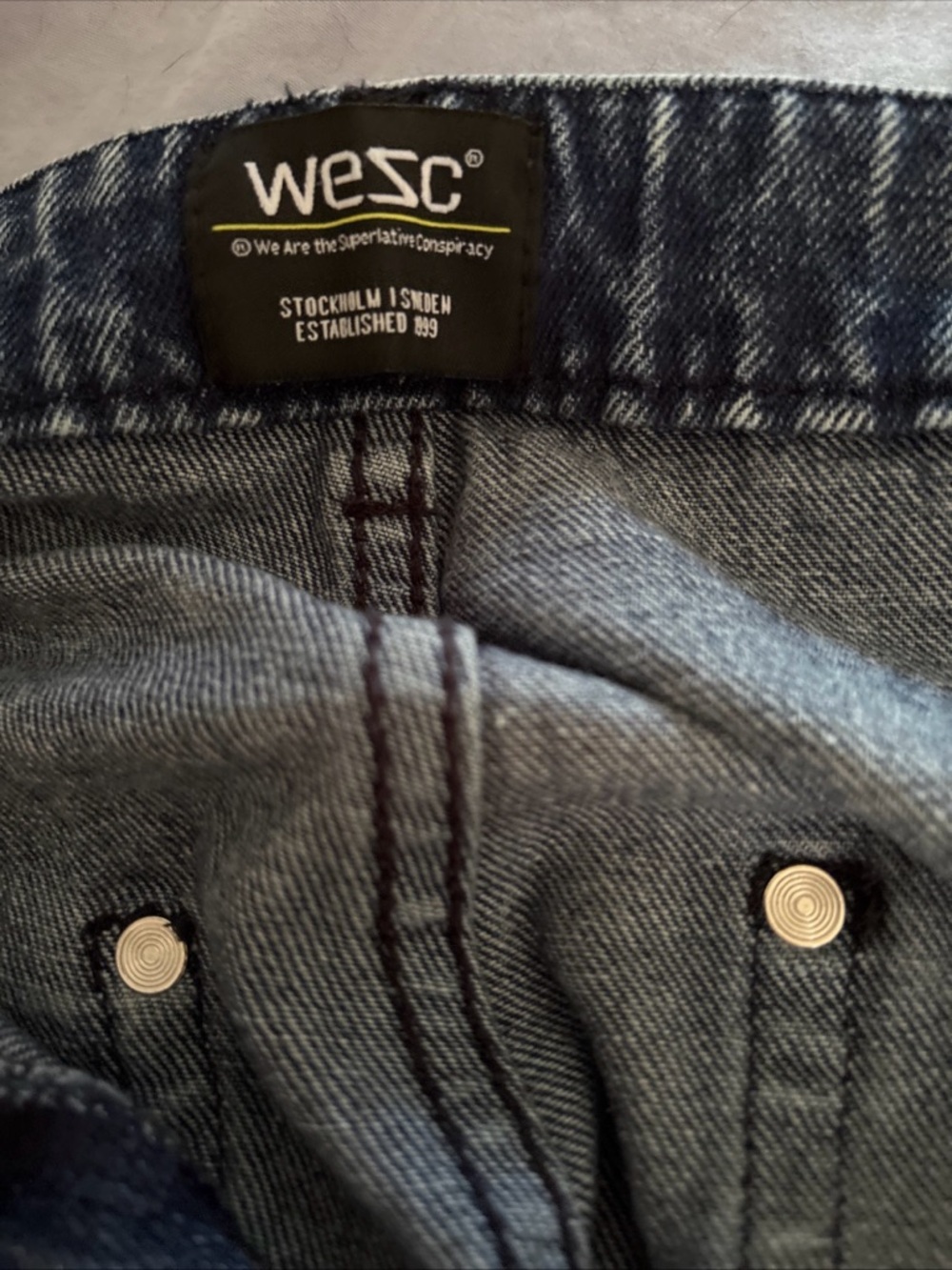 Wesc Men's Jeans - Dark Blue Denim with Yellow Patch - Picture 5 of 7